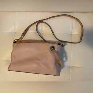 Vince Camuto Tan/ Pale Pink/ Mauve Crossbody Soft Pebble Leather Bag